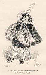 Hond met stijl. Vignetten geïllustreerd door JJ Granville. Gravure gesigneerd Tamisier in het deel "De eerste feuilleton van Pistolet" geschreven door Jules Janin in "Scènes uit het privé- en openbare leven van dieren". Parijs, J. Hetzel en Paulin