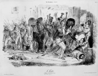 De Griep: besmettelijke ziekte die haar woede uitoefent op Parijzenaars in 1831 - gravure door Grandville in 