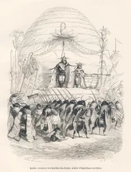 De koningin van de bijen en haar leger. Vignetten geïllustreerd door JJ Granville. Gravure gesigneerd Andrew, Best en Leloir in het deel getiteld "Reis van een mus uit Parijs" geschreven door George Sand in "Scènes uit het privé- en openbare leven van dier
