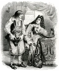 Le savetier et le financier: fabel van La Fontaine geïllustreerd door Grandville.