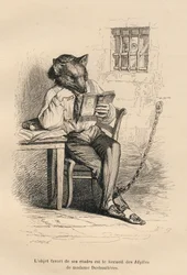 Wolf lezend in een gevangenis