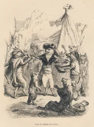 Revolutie van de wolven en vrijheid en recht van de wolf. Vignetten geïllustreerd door JJ Granville. Gravure gesigneerd Godard in het deel 