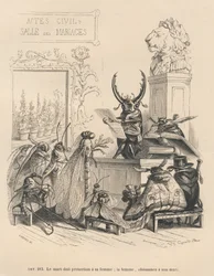 Huwelijksgeloften van insecten. Geïllustreerde vignetten door JJ Granville. Gravure gesigneerd door Godard in het deel getiteld "De avonturen van een vlinder" geschreven door PJ Stahl in "Scènes uit het privé- en openbare leven van dieren". Parijs, J. Hetz