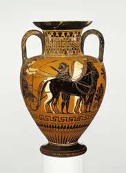 Attische zwartfigurige nekamfoor met apotheose van Heracles