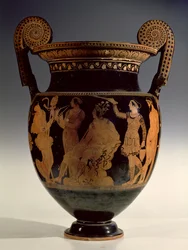 Karneia, of oogstfeest, roodfiguur voluutkrater, laat 5e eeuw v.Chr. - vroege 4e eeuw v.Chr.