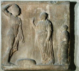 Reliëfplaat die een ceremonie van aanroeping van Theseus afbeeldt