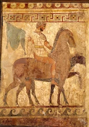 Soldaat op een paard, grafschildering