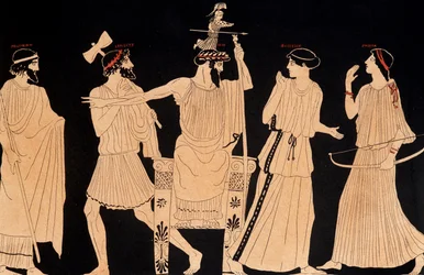 Geboorte van Athena uit het hoofd van Jupiter (Zeus), schilderij gevonden in Vulci, ed. 20e eeuw