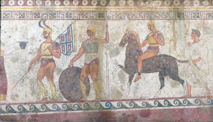 Voetsoldaten en cavalerie, grafschildering uit Paestum