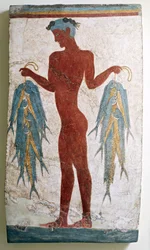 Griekse beschaving, fresco die een visser afbeeldt, van Akrotiri, Thera, Santorini, Griekenland