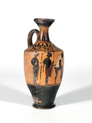 Lekythos, krijgers bewapenen zich voor de strijd, 510-500 v.Chr.