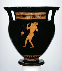 Roodfigurige krater met een discuswerper (keramiek)