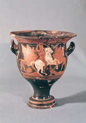 Roodfigurige krater met amazones en griffioenen