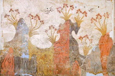 Kamer van lelies of lente, Akrotiri fresco, Thera (nu Santorini), Griekenland, Minoïsche beschaving