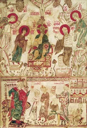 De Byzantijnse dokter Myrepsos ontvangt de patiënten, uit een Grieks manuscript, 13e eeuw
