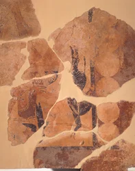 Terugkeer van de jager, fresco uit Tempel C in Thermos, Griekenland, Griekse beschaving, ca. 630 v.Chr.