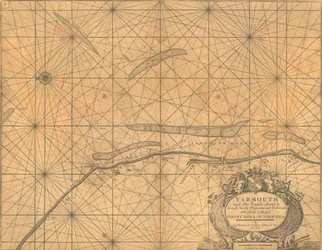 Kaart van Yarmouth en de zandbanken eromheen, ca. 1700