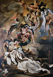 Dood van St. Scholastica, Kerk van St. Stefanus, Genua, Ligurië, Italië