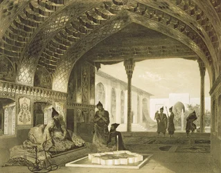 De Spiegelzaal in het Paleis van de Sardar van Jerevan, Armenië, plaat 17 uit een boek over de Kaukasus, gegraveerd door Charles Claude Bachelier en Celestin Francois Nanteuil (1813-73) uitgegeven door Alfred