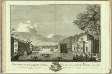 Uitzicht op de Fontanka-rivier vanaf de Grot Boek naar de 50e verjaardag van de oprichting van St. Petersburg, 1753