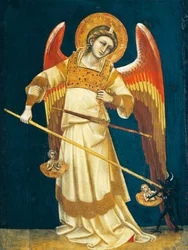 Aartsengel Michaël weegt zielen, circa 1354, door Guariento (actief 1338-1367 of 1370)