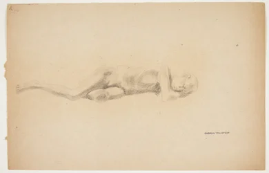 Studie van gipsafgietsel uit Pompeii. Liggende man