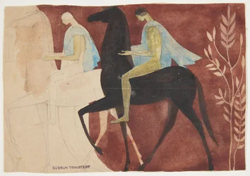 Twee jongemannen te paard. Ontwerp voor kamerdecoratie