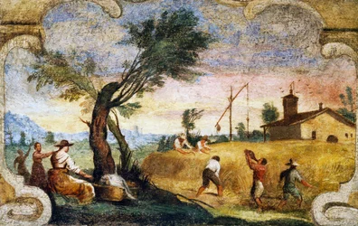 De oogst, fresco door Giovanni Francesco Barbieri, bekend als il Guercino