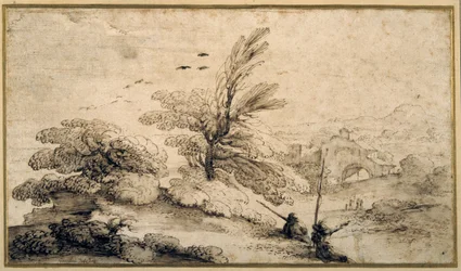 Landschap met twee vissers die rusten