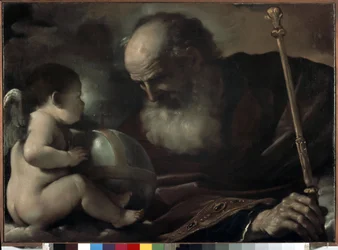 De Almachtige Vader met een Engel - Schilderij door Barbieri Giovanni Francesco, bekend als Il Guercino