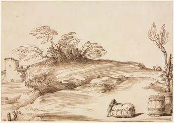 Landschap met een Man Leunend op een Baal