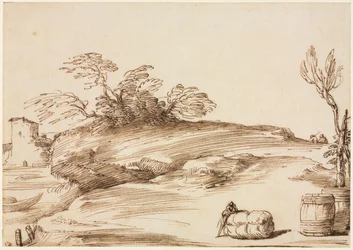 Landschap met een man leunend op een baal, ca. 1640