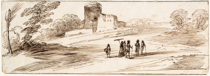 Landschap met kasteel en figuren