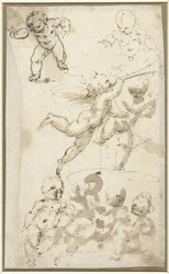 Putti en een zwevende engel