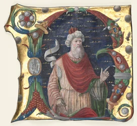 Initiaal R uit een koorboek met koning David