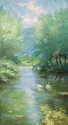 Landschap met zwanen