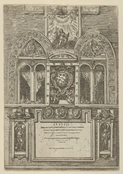 Gevel van het Palazzo del Senato in Bologna met de pauselijke wapens in het midden, 1598