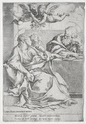 De Heilige Familie met twee engelen