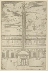 Triomfzuil met vrouwelijke figuur van Roem die een trompet vasthoudt, een tijdelijke decoratie, 1598