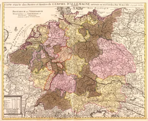 Kaart van wegen en posten van Duitsland (ets)