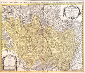 Kaart van het bisdom Toul (Lotharingen, Frankrijk) (ets)