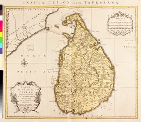 Kaart van het eiland Ceylon (Sri Lanka) (ets)