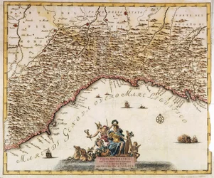 Republiek Genua, kaart uit De huidige staat van de wereld, Venetië, kopergravure