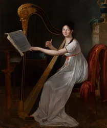 Portret van Adèle Papin spelend op de harp