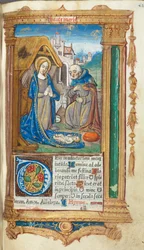 Gedrukt getijdenboek (gebruik van Rome): fol. 34r, De Geboorte