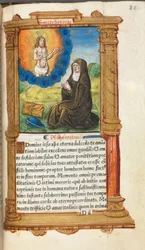 Gedrukt Getijdenboek (Gebruik van Rome): fol. 90r, St. Bridget in Gebed voor een Verschijning van Christus