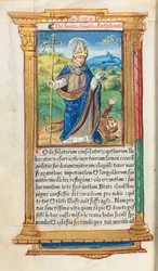 Gedrukt Getijdenboek Gebruik van Rome: fol. 105v, St. Claude als Bisschop, 1510