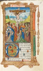 Gedrukt getijdenboek Gebruik van Rome: fol. 55r, De kruisiging, 1510