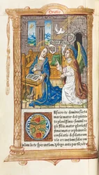 Gedrukt getijdenboek Gebruik van Rome: fol. 60v, De Annunciatie, 1510