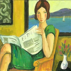 Meisje leest de krant, 2013 (gouache op papier)